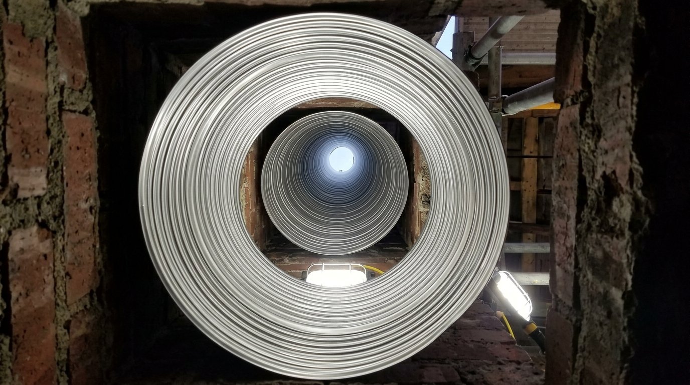 Restored stainless steel chimney liner after restoration